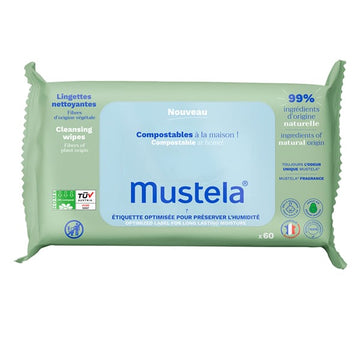 Mustela Cleansing Wipes Μωρομάντηλα Καθαρισμού με Βιολογικό Αβοκάντο 60τμχ.
